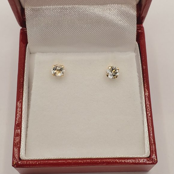 14K Yellow Gold Aquamarine (0.4ct) Stud Earrings - Picture 2 of 5